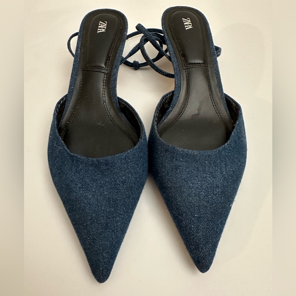 Zara Denim Kitten Heel | Pointy Toe | Size Euro 38 - 7.5